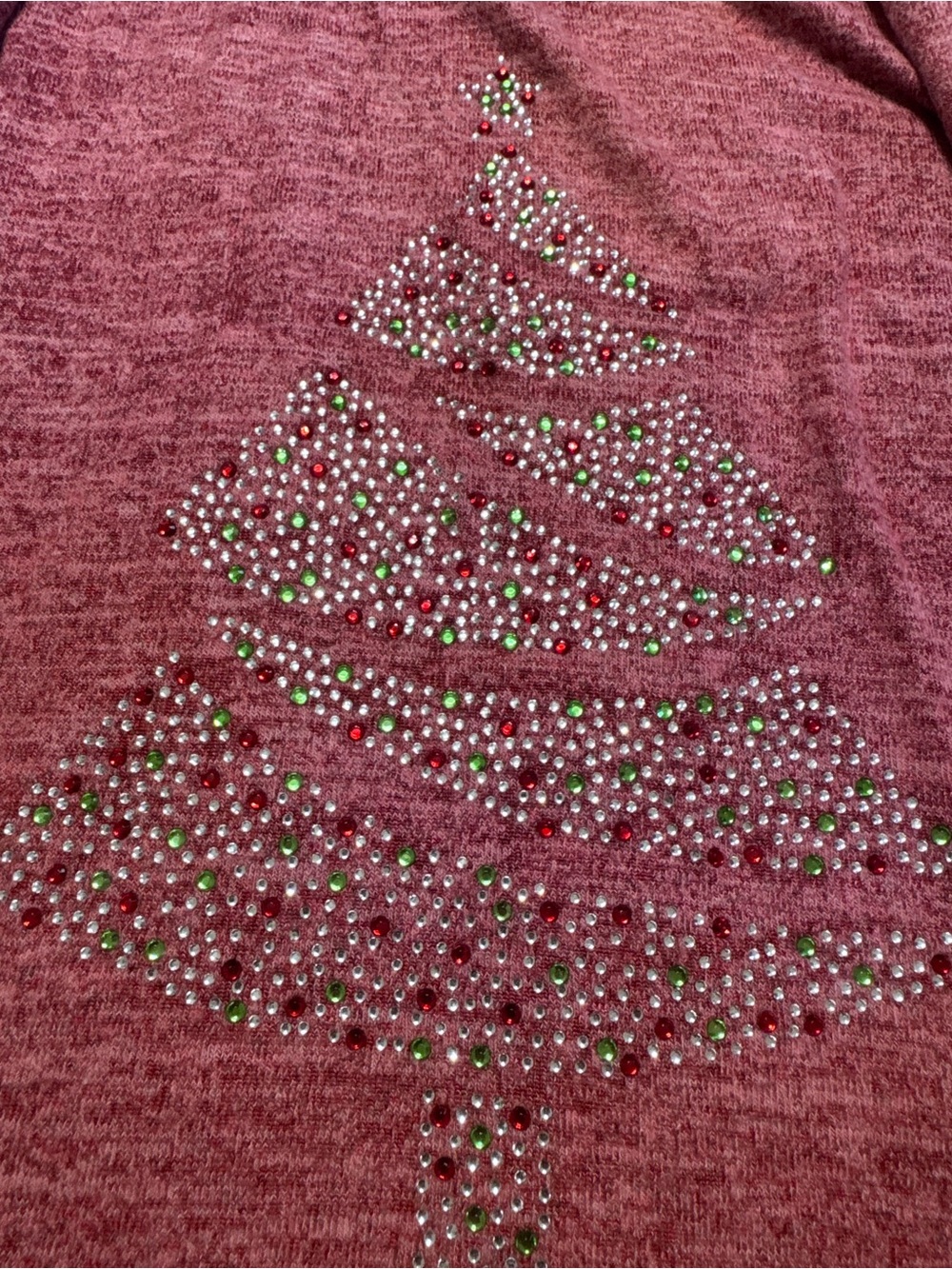 Women's Red Rhinestone Holiday Tree Crew Neck Sweater Top